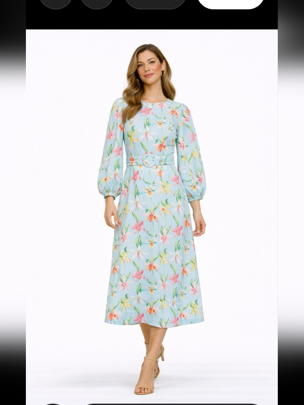 PALM The Melrose Linen Dress Floral Long Sleeve Dress‎